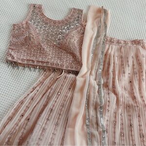 NEW Pale Pink Mirrorwork Pleated A-line Lehenga